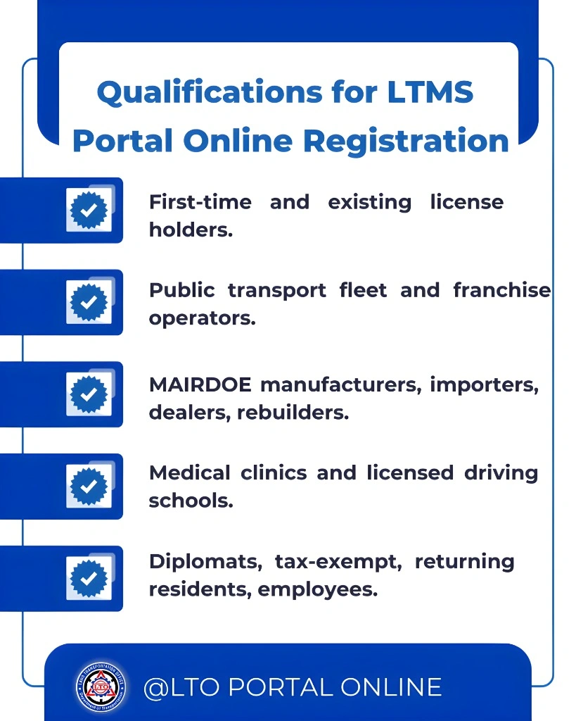 Qualifications for LTO LTMS Portal Online Registration