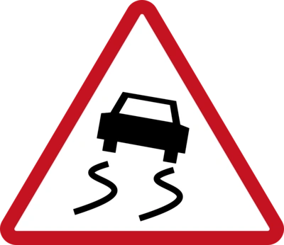 What does a slippery road warning sign mean