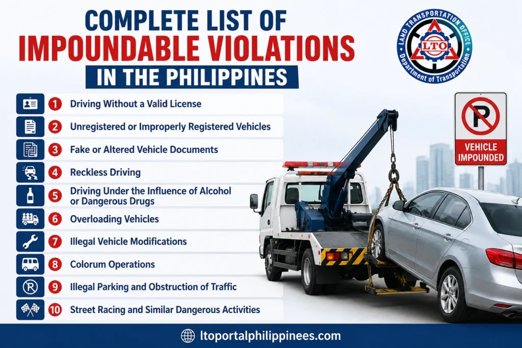 Complete List of Impoundable Violations in the Philippines